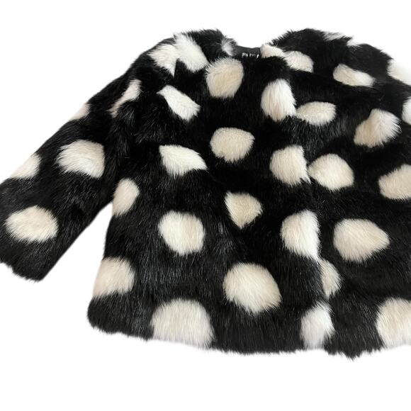 Kate Spade Girls Black White Polka Dot Faux Fur Warm Jacket Size 4 - Picture 3 of 8